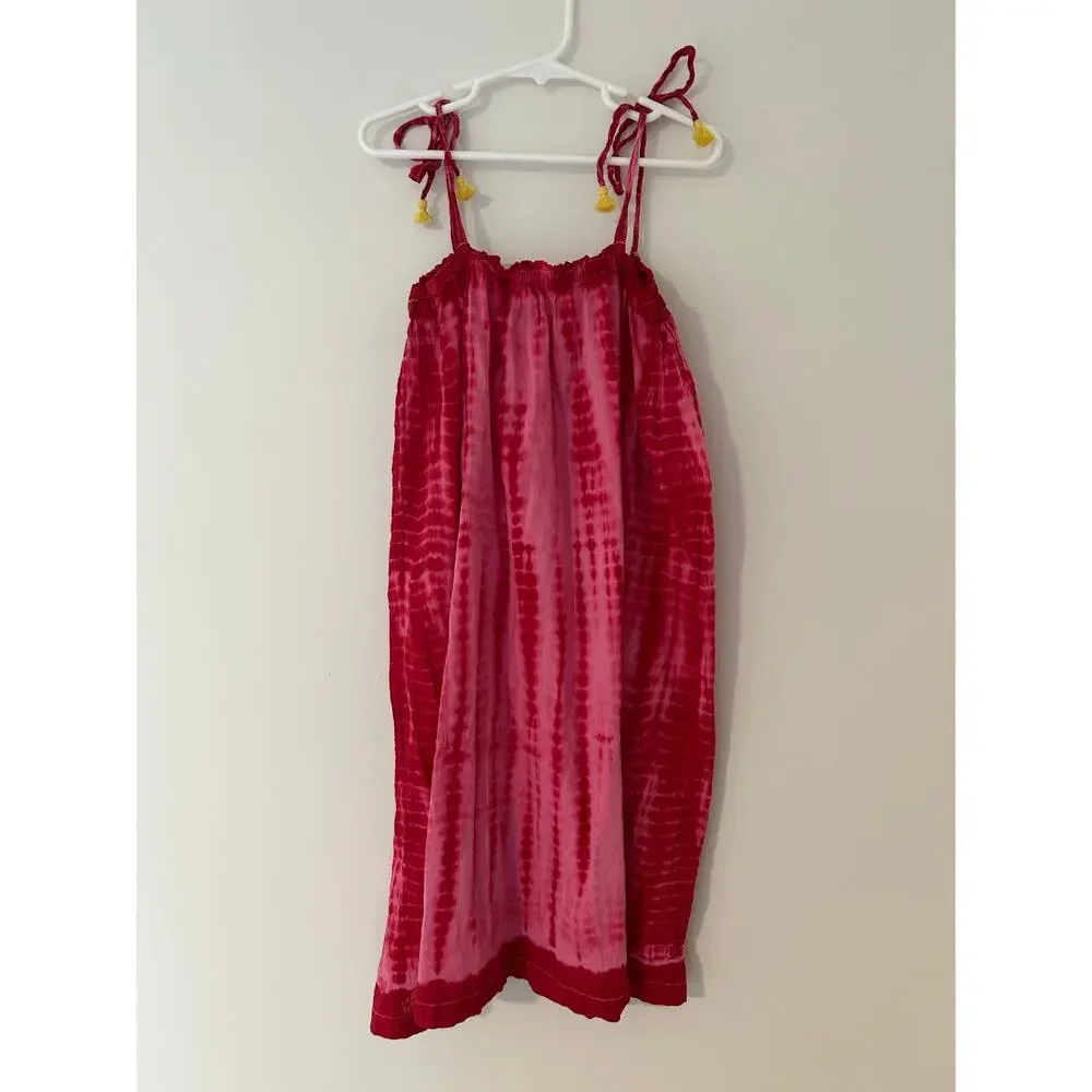Pink Chicken New York 12Y Tie Shoulders Pink Yellow Tie Dye Dress 100% Cotton
